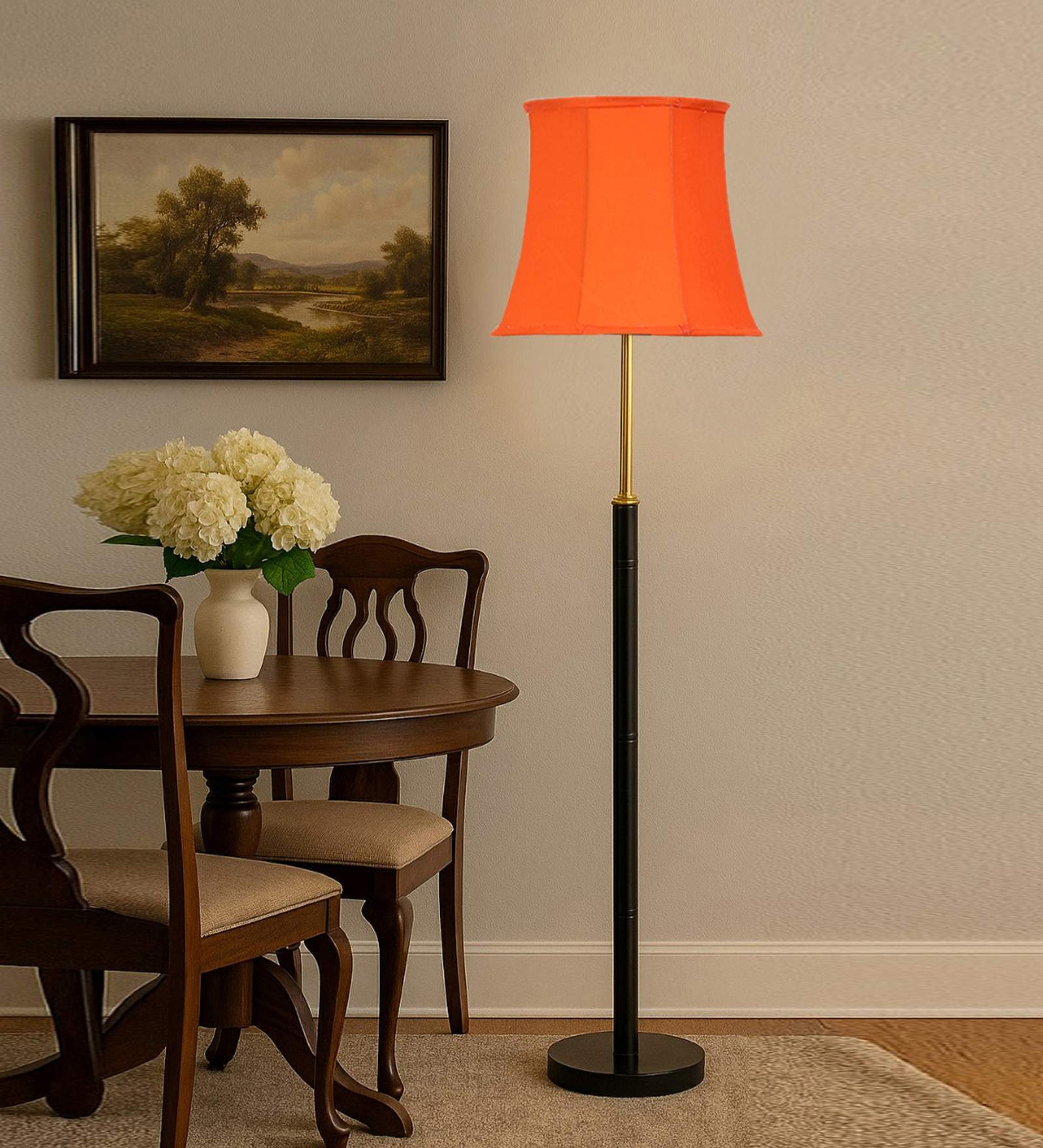 Devansh Soft back Orange  cotton shade with Wood Base