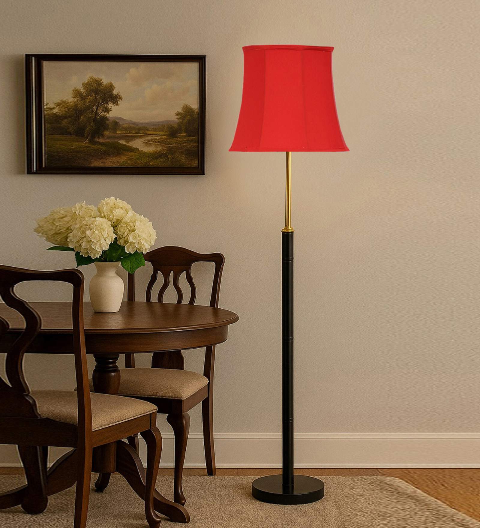 Devansh Soft back Red cotton shade with Wood Base