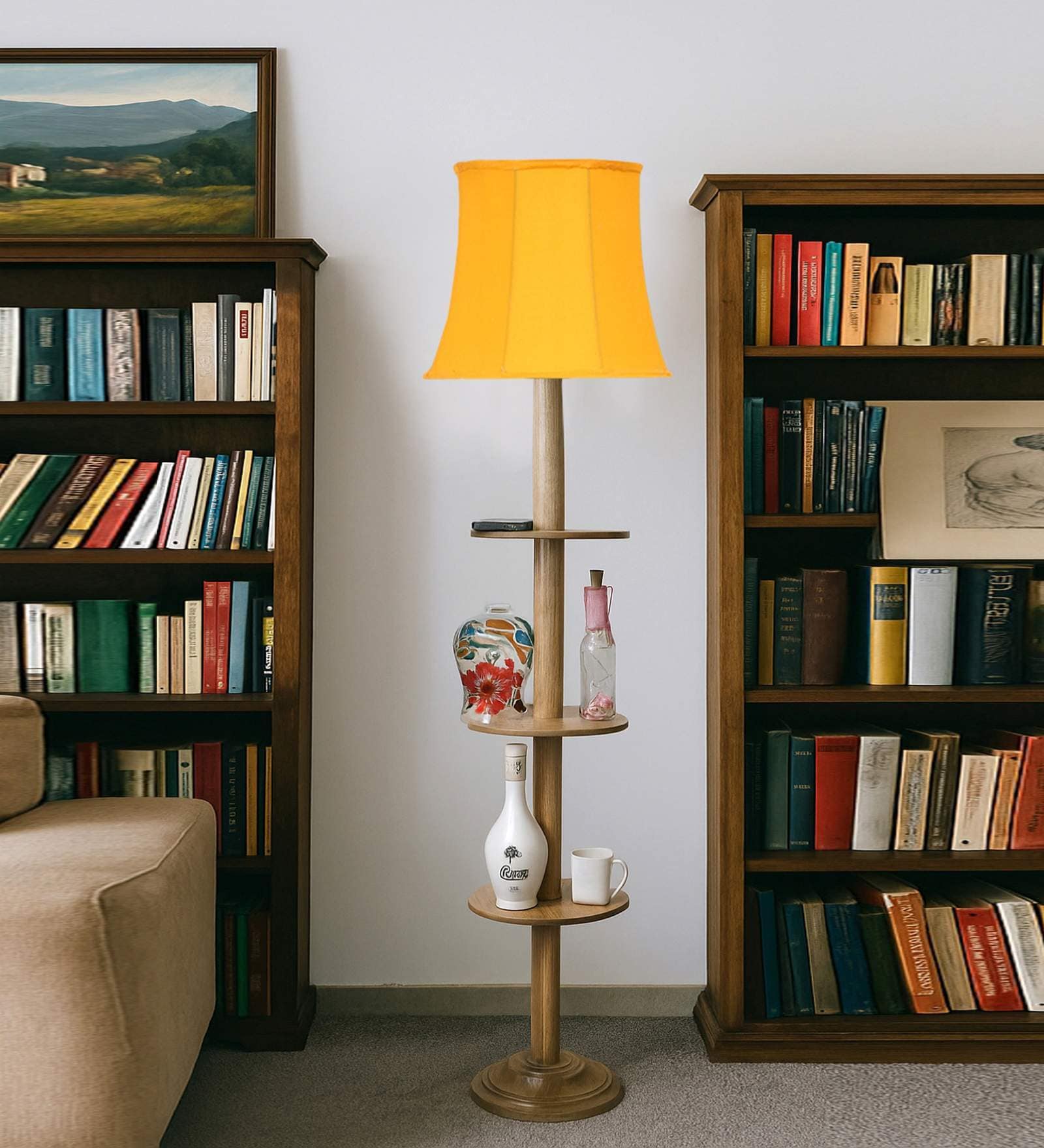 Devansh Soft back Yellow cotton shade with Wood Base