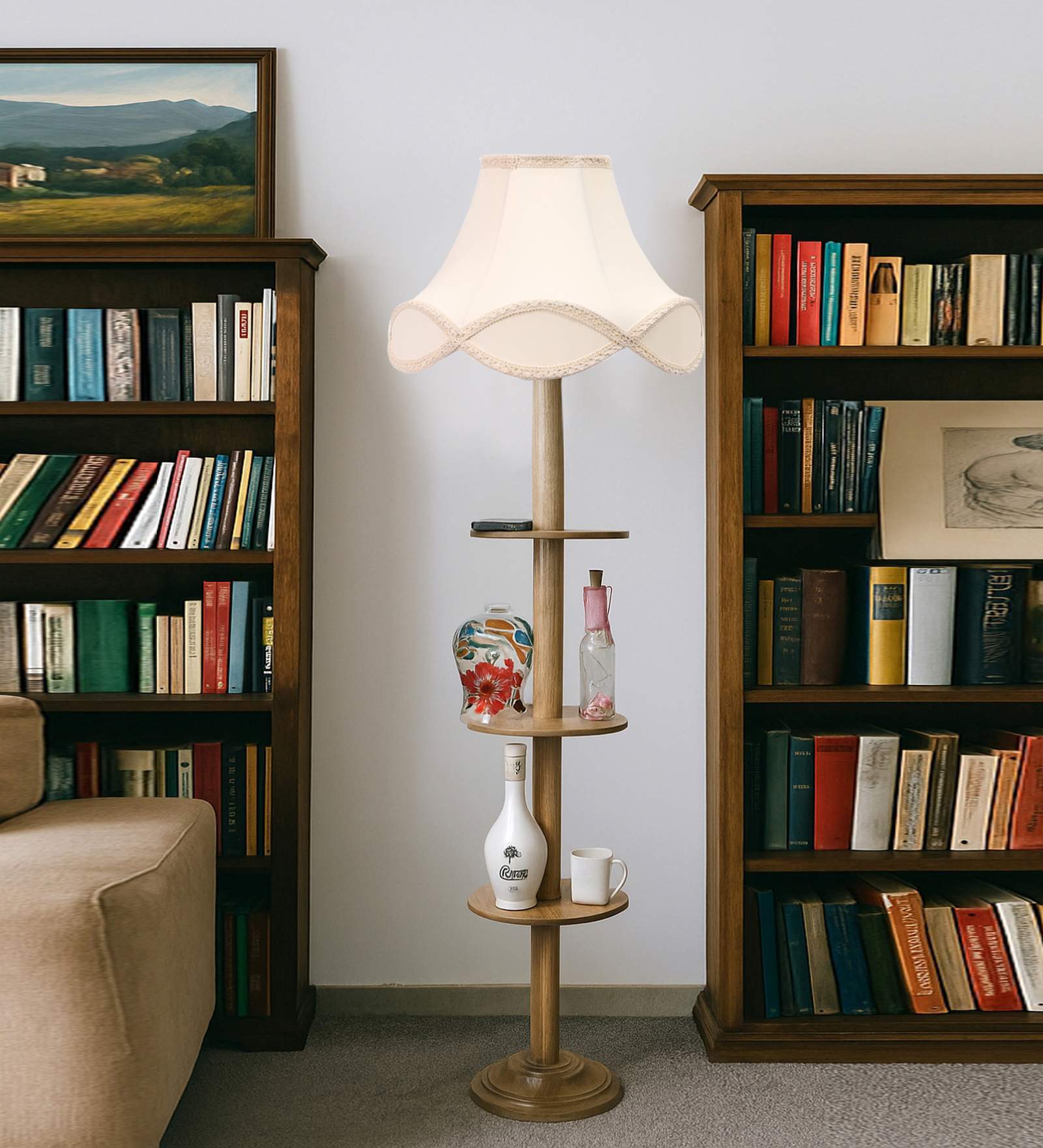 Devansh Vintage off-white Cotton Shade with Wood Base