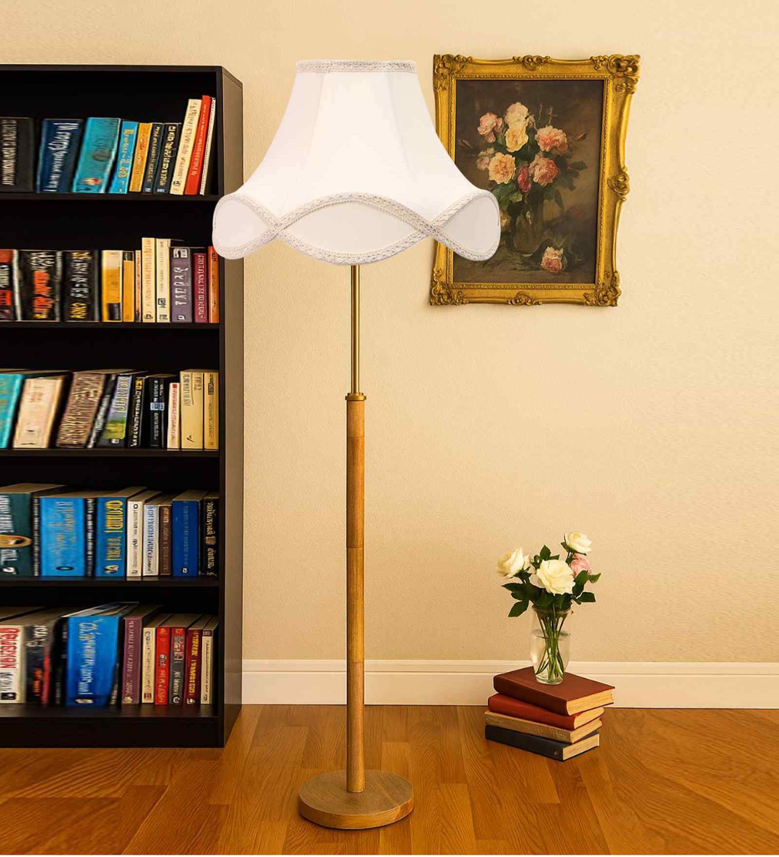 Devansh Vintage off-white Cotton Shade with Wood Base