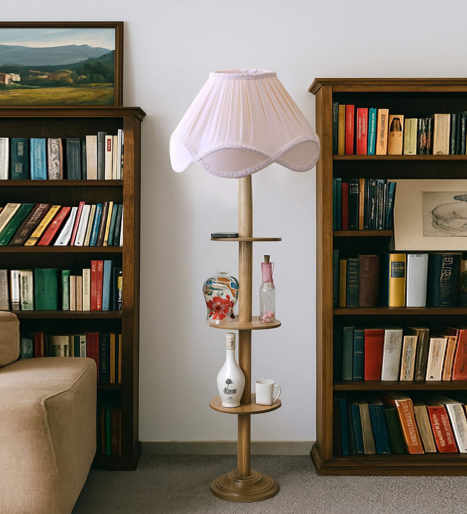 Devansh Vintage Pleated off-white Soft Back with Wood Base