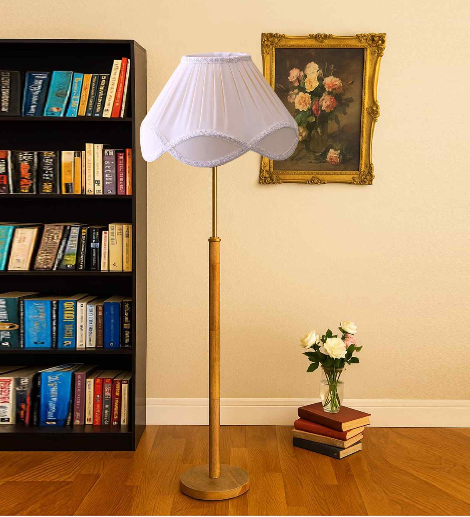 Devansh Vintage Pleated off-white Soft Back with Wood Base