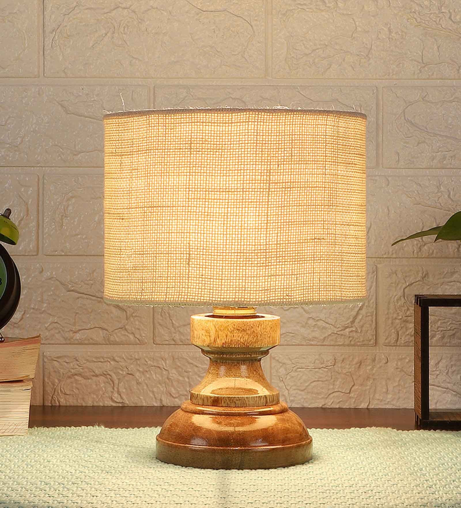 Buy Devansh White Jute Table Lamp With Wood Natural Base by New Era at