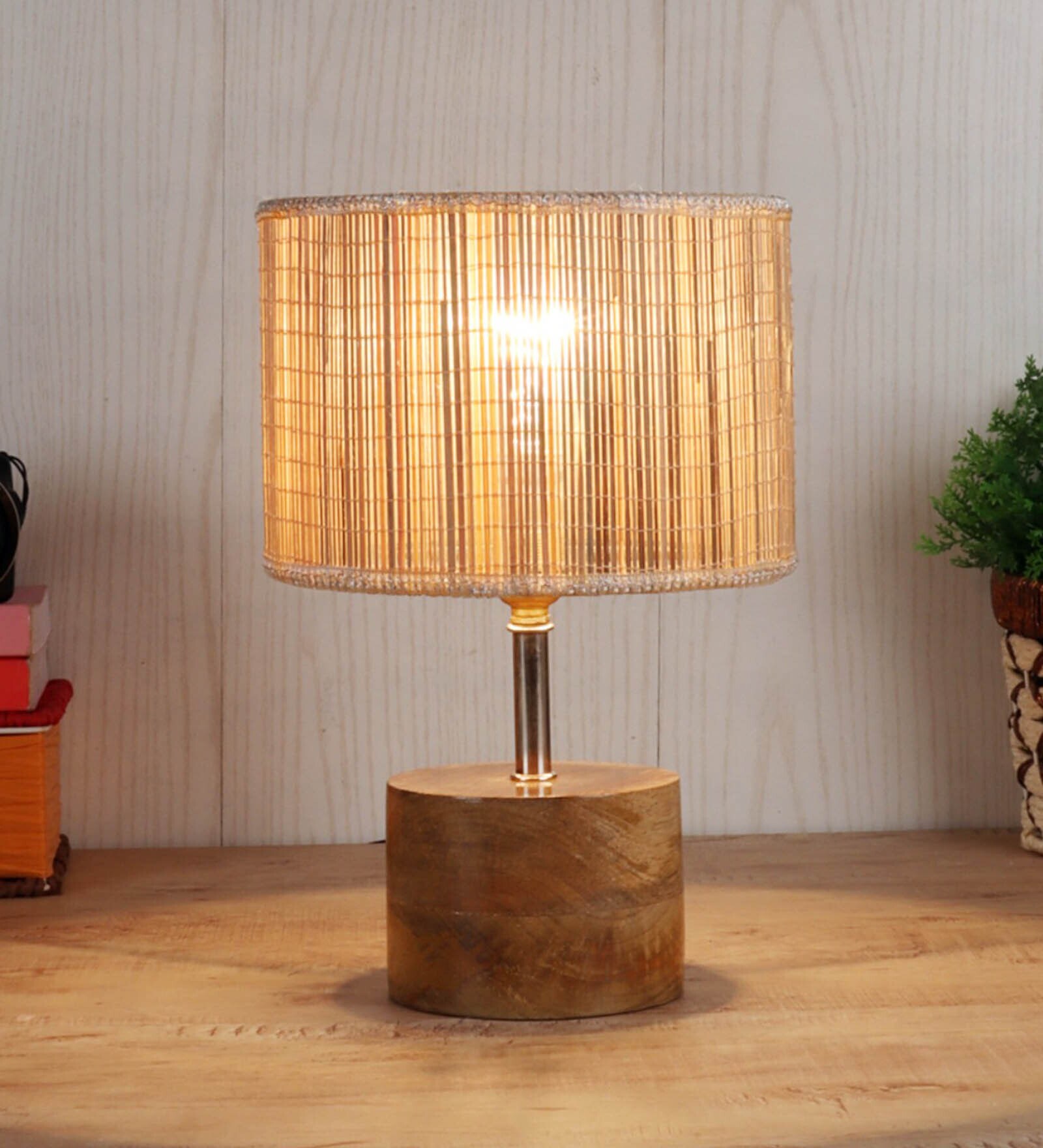 Devansh Wood Table Lamp With Bamboo Shade