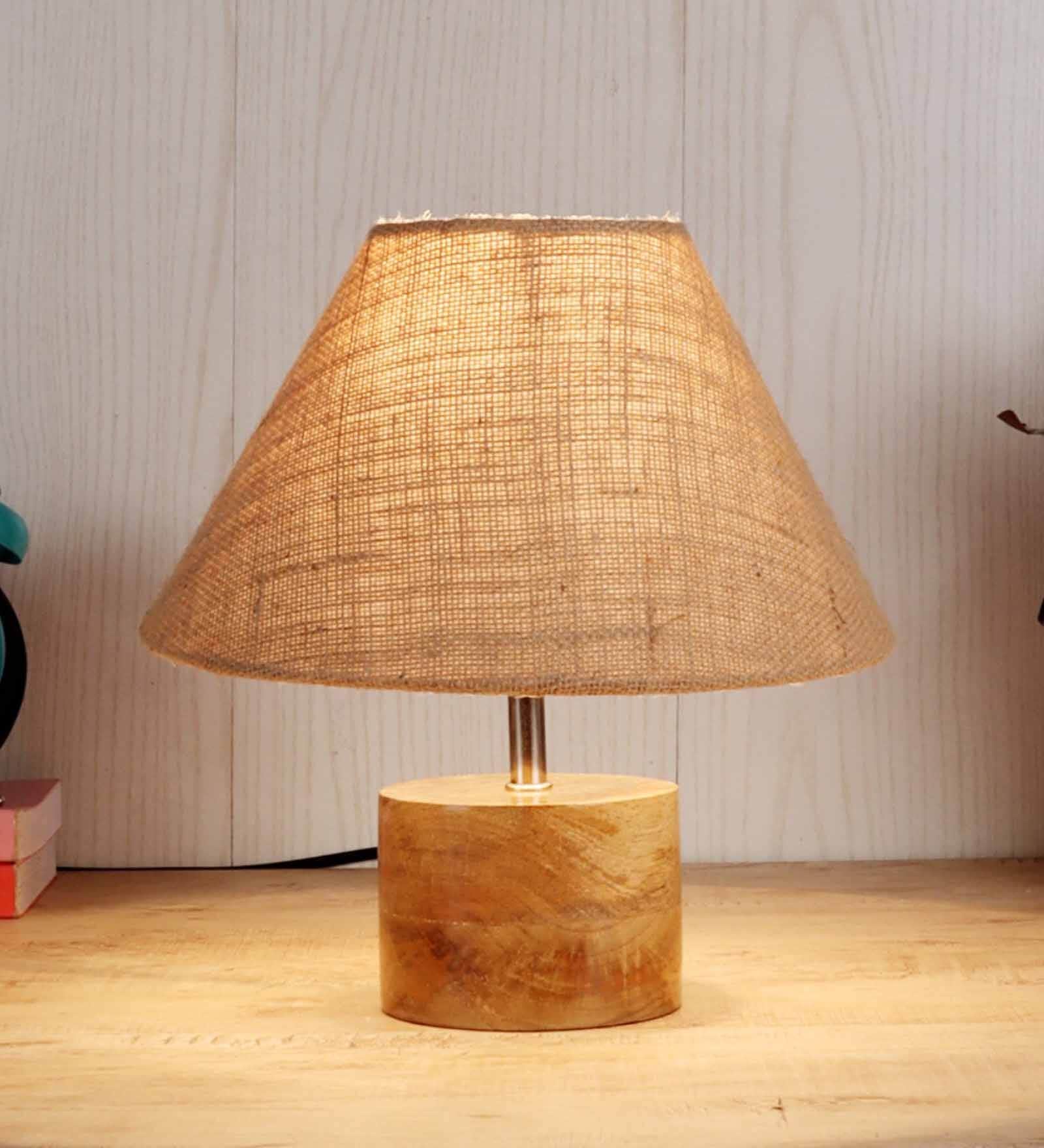 Devansh Wood Table Lamp With Beige Jute Shade