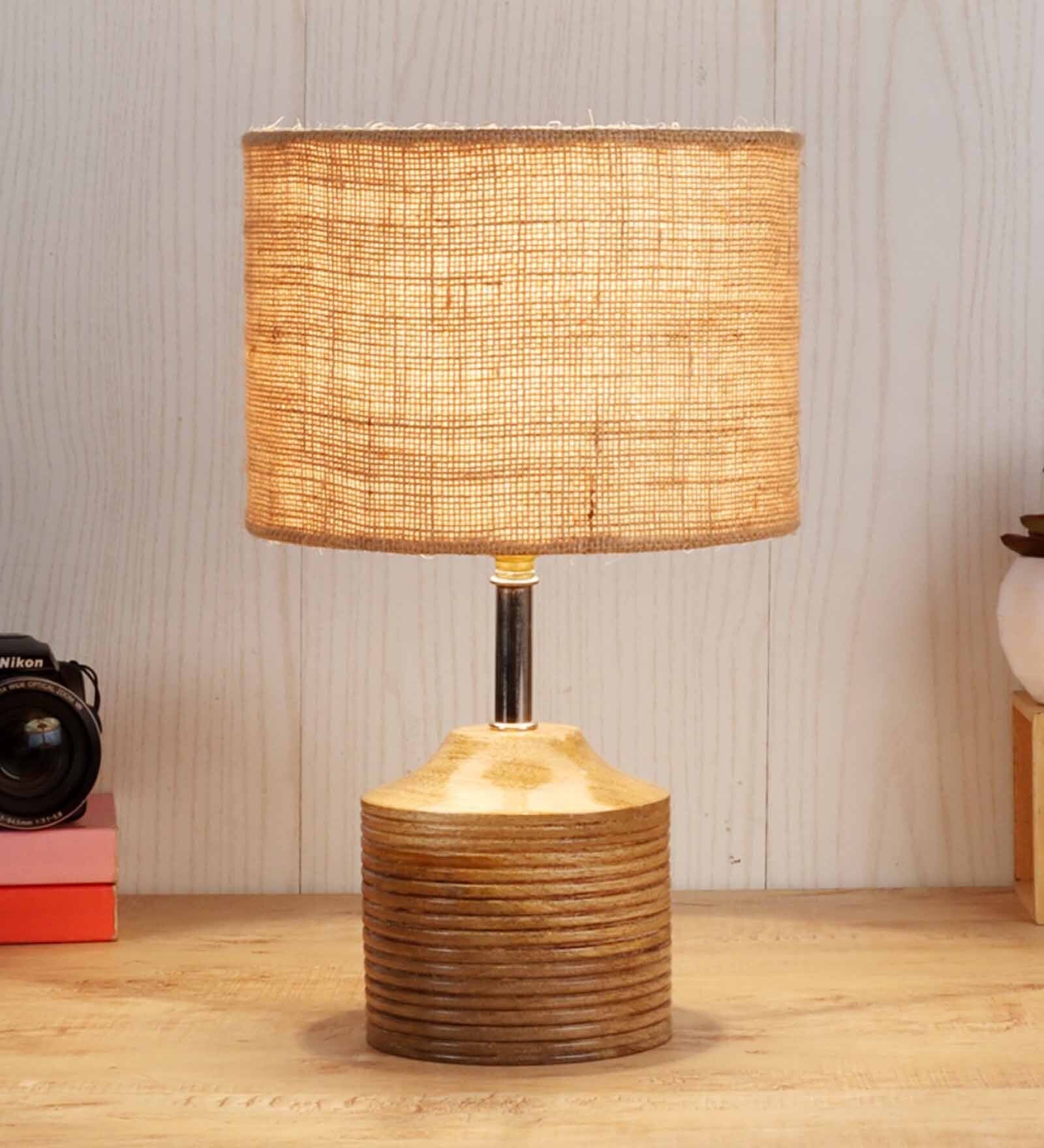 Devansh Wood Table Lamp With Beige Jute Shade