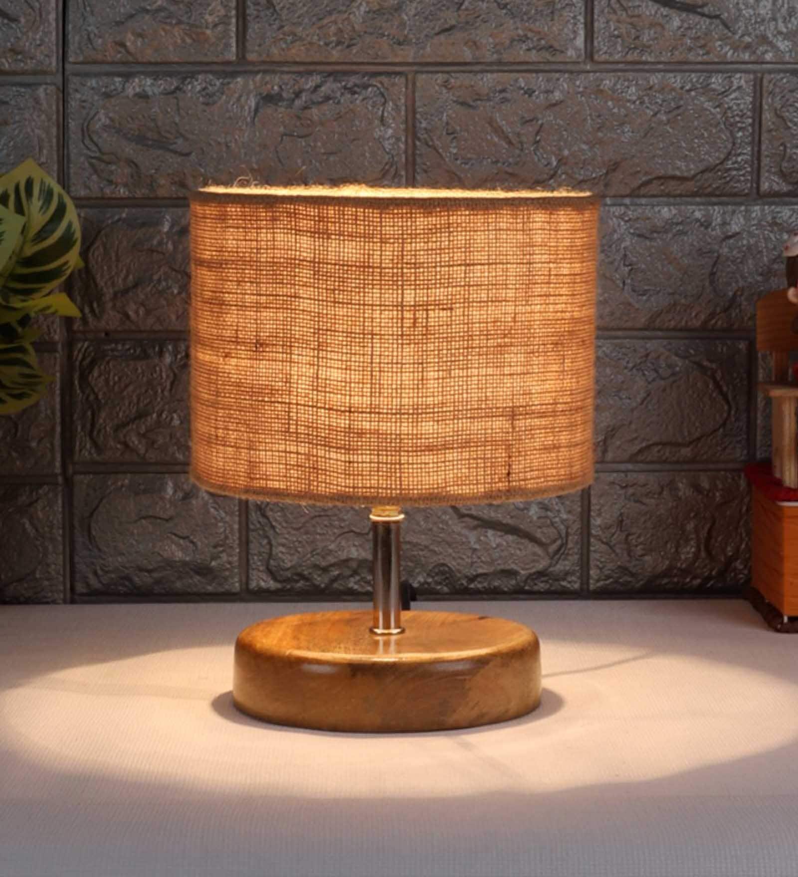 Devansh Wood Table Lamp With Beige Jute Shade