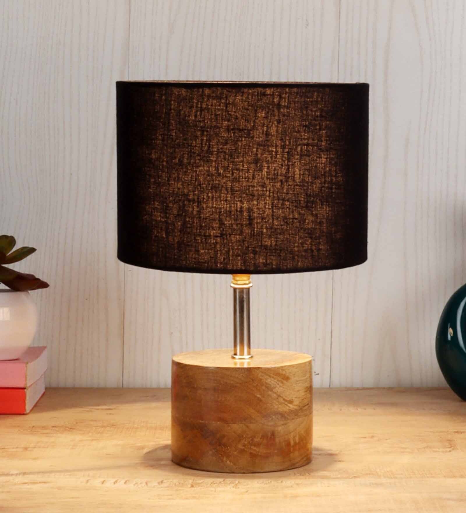 Devansh Wood Table Lamp With Black Cotton  Shade
