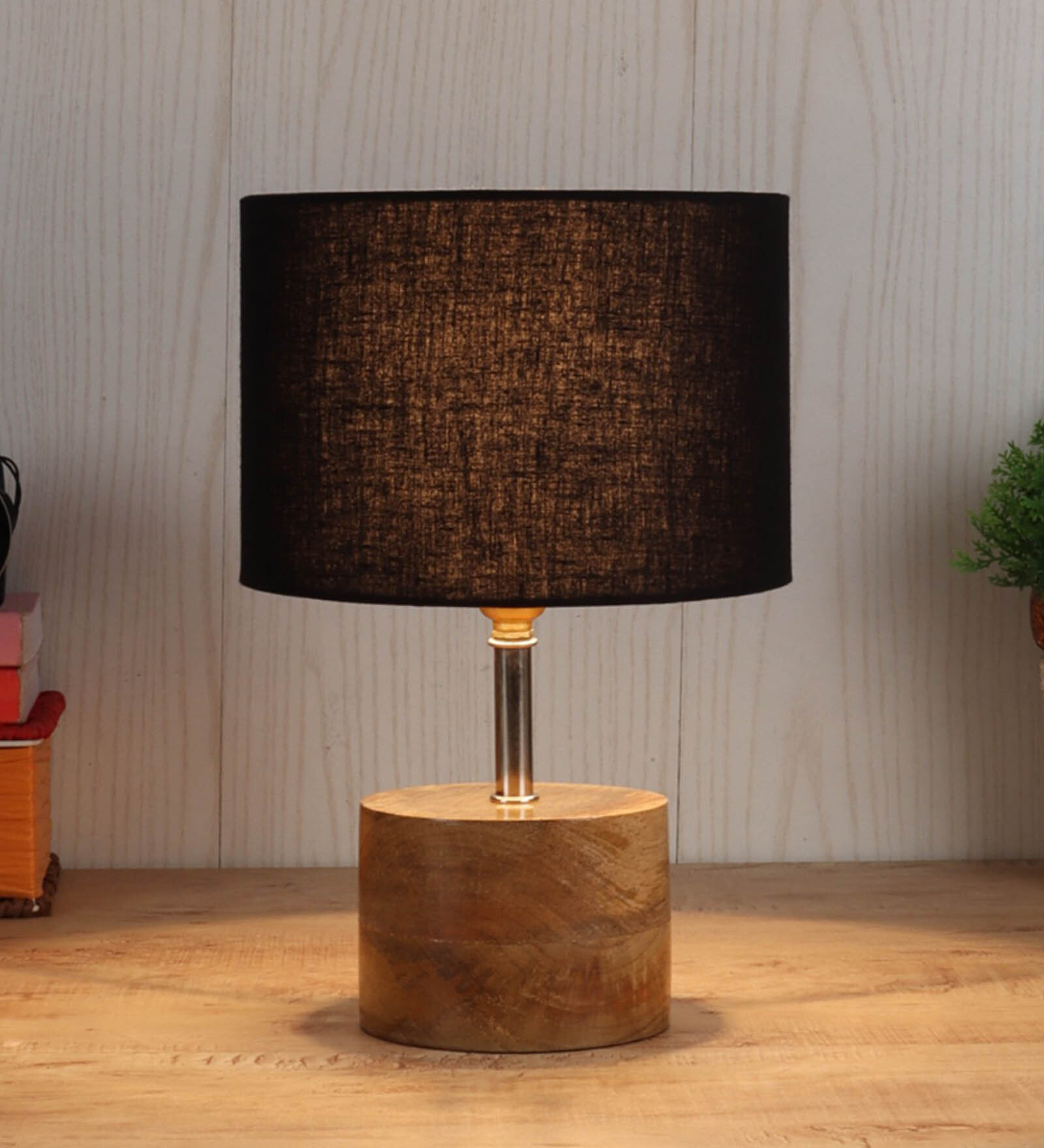 Devansh Wood Table Lamp With Black Cotton Shade