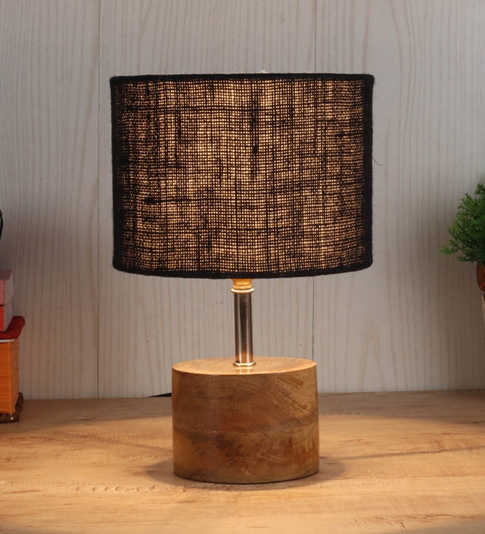 Devansh Wood Table Lamp With Black Jute Shade