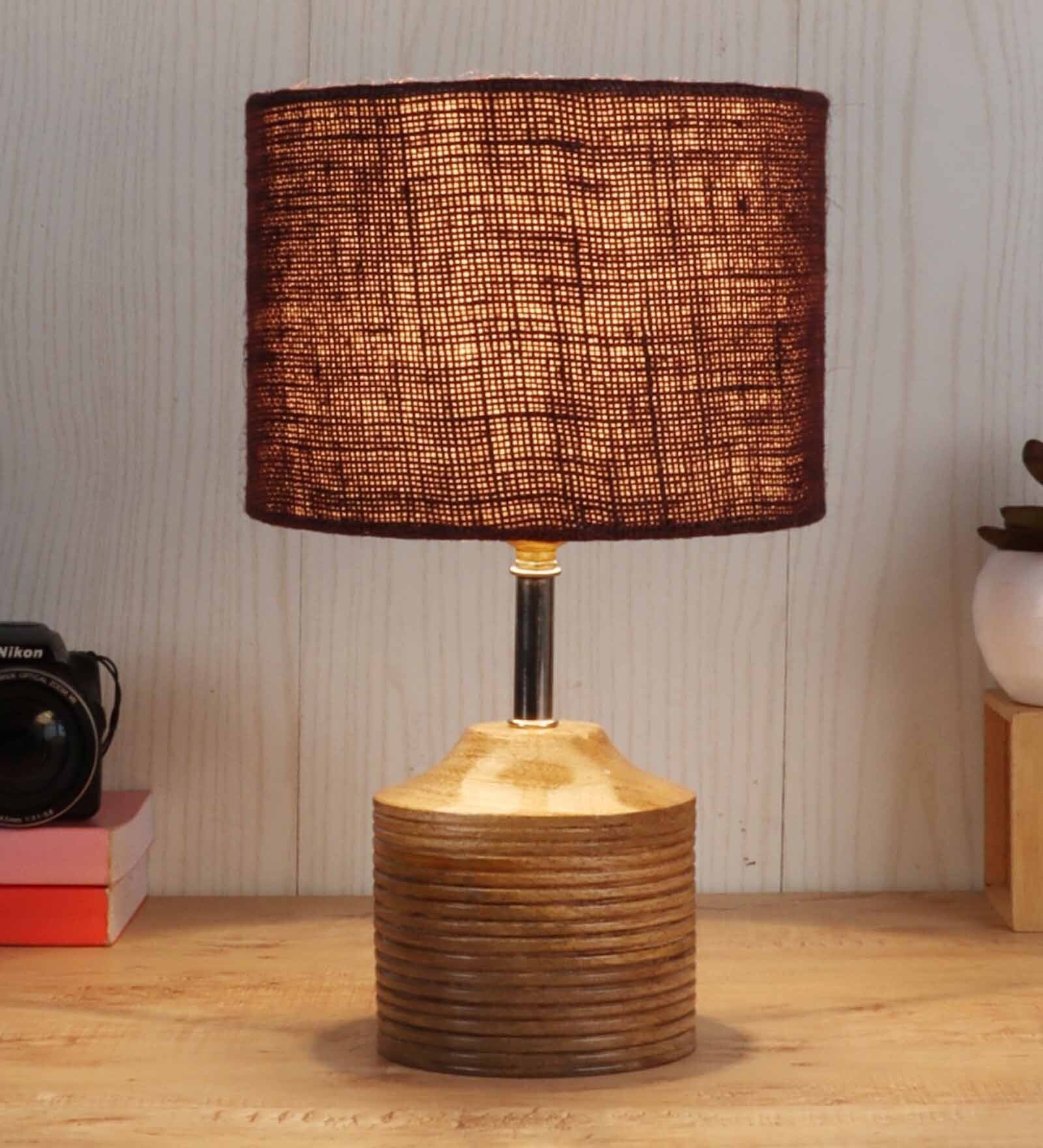Devansh Wood Table Lamp With Brown Jute Shade