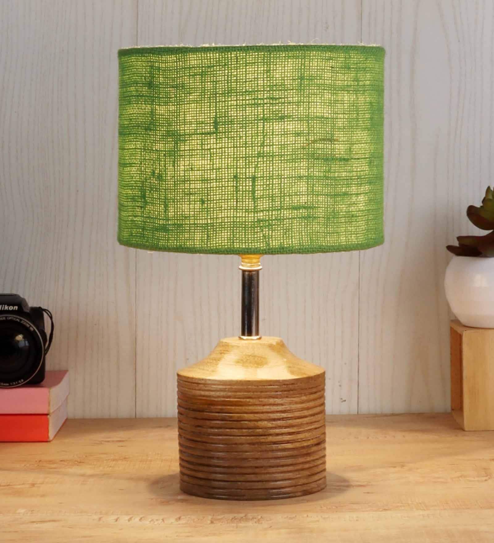 Buy Devansh Wood Table Lamp With Green Jute Shade at 45 OFF by New Era