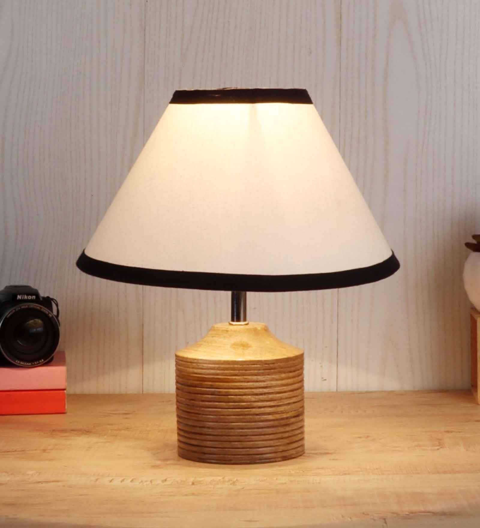 Devansh Wood Table Lamp With Multicolor Cotton Shade