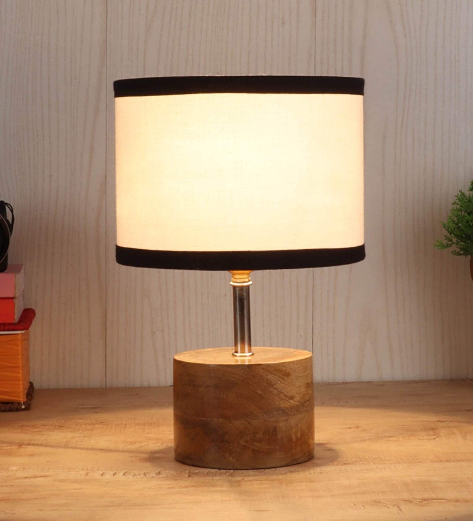 Devansh Wood Table Lamp With Multicolor  Cotton  Shade