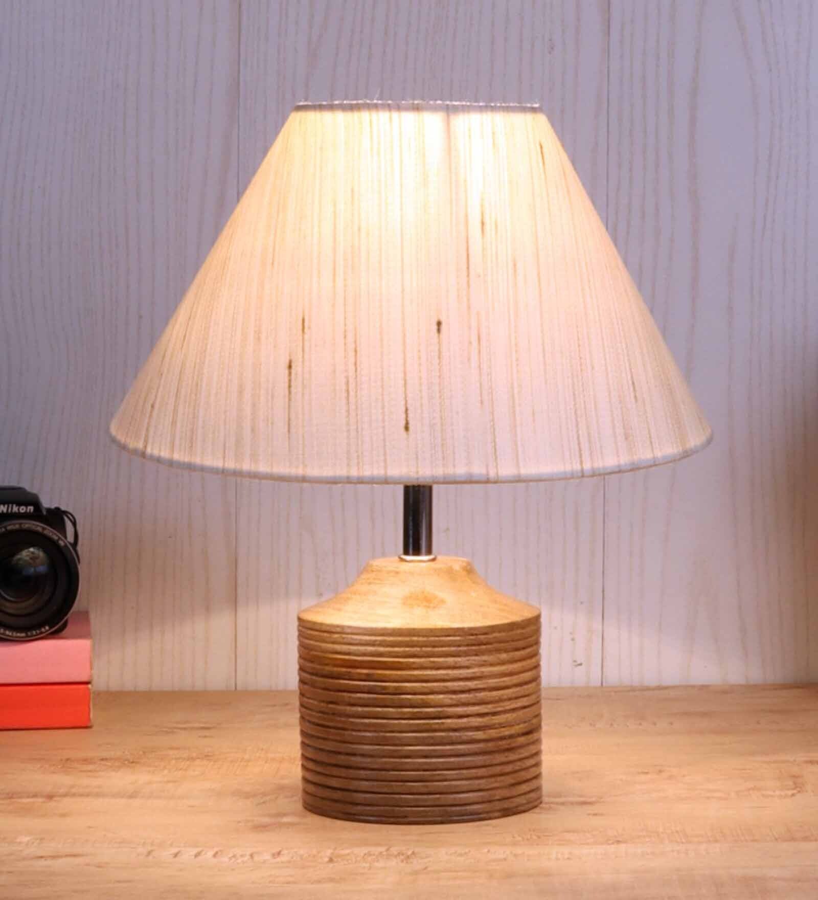 Devansh Wood Table Lamp With Off-White Cotton  Shade
