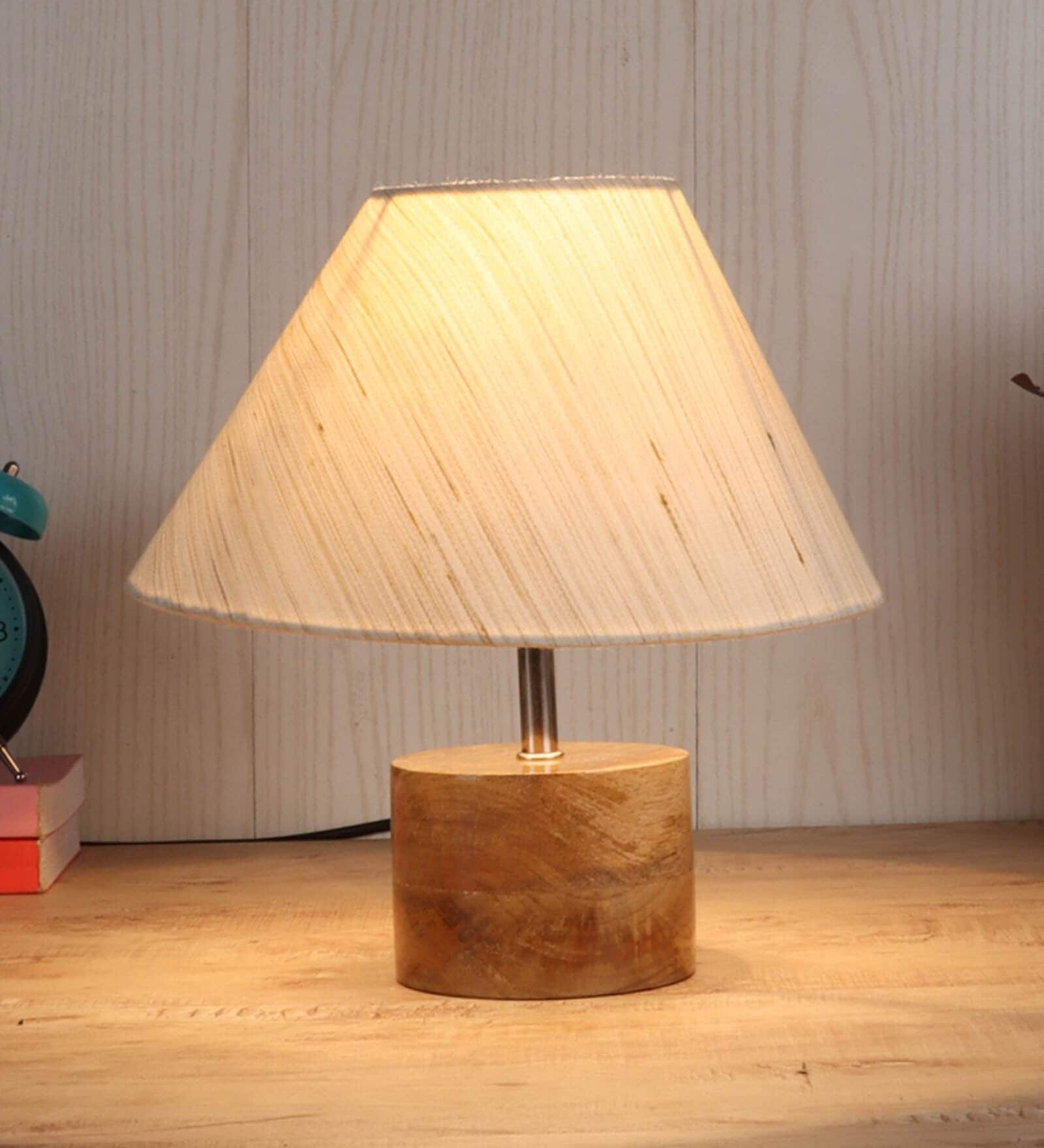 Devansh Wood Table Lamp With Off-White Cotton  Shade