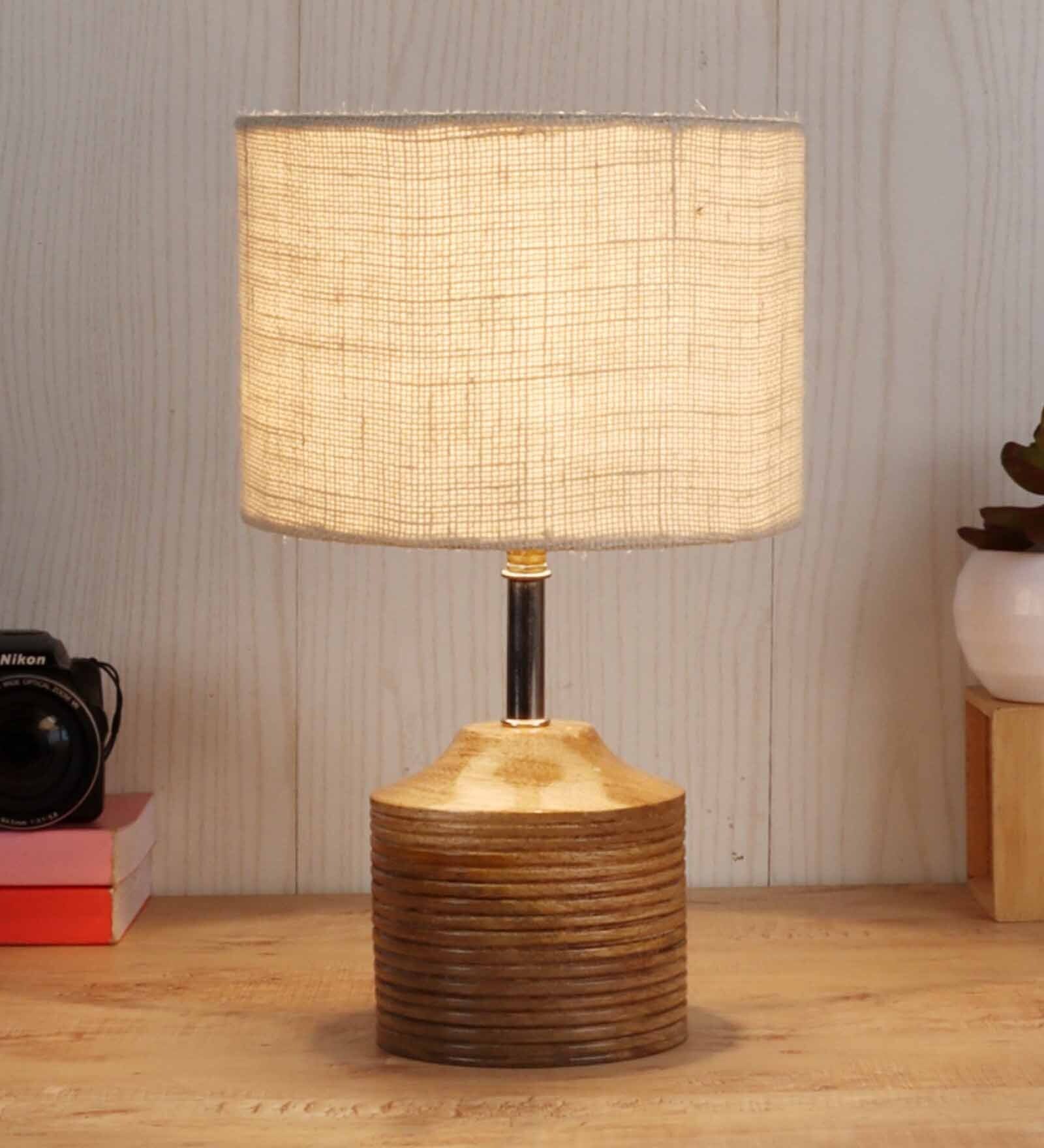 Devansh Wood Table Lamp With White Jute Shade