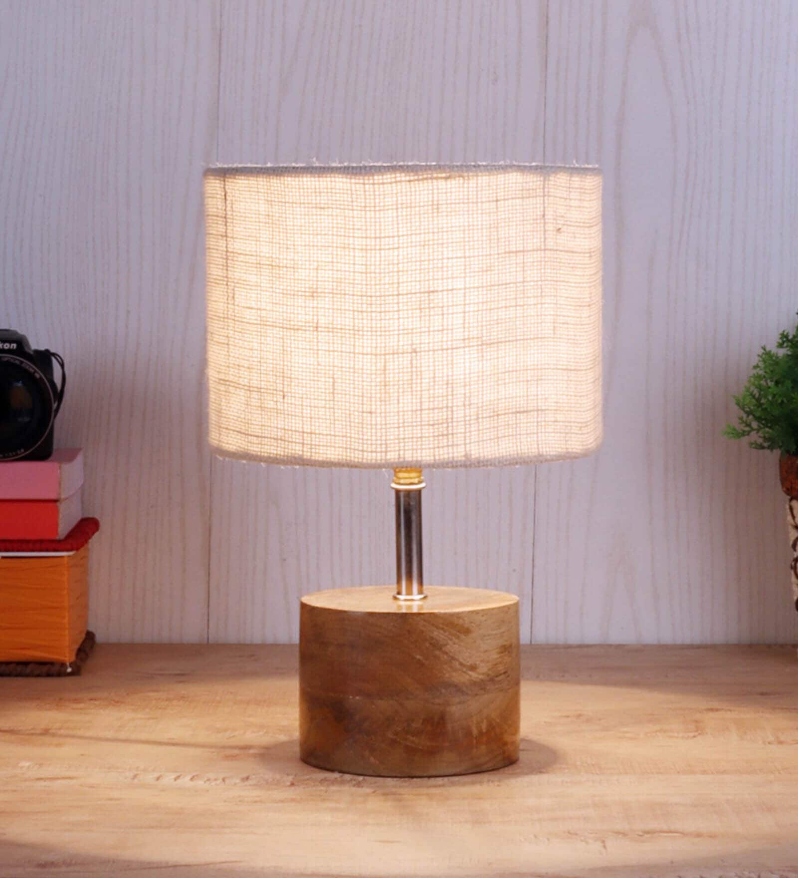 Devansh Wood Table Lamp With White Jute Shade