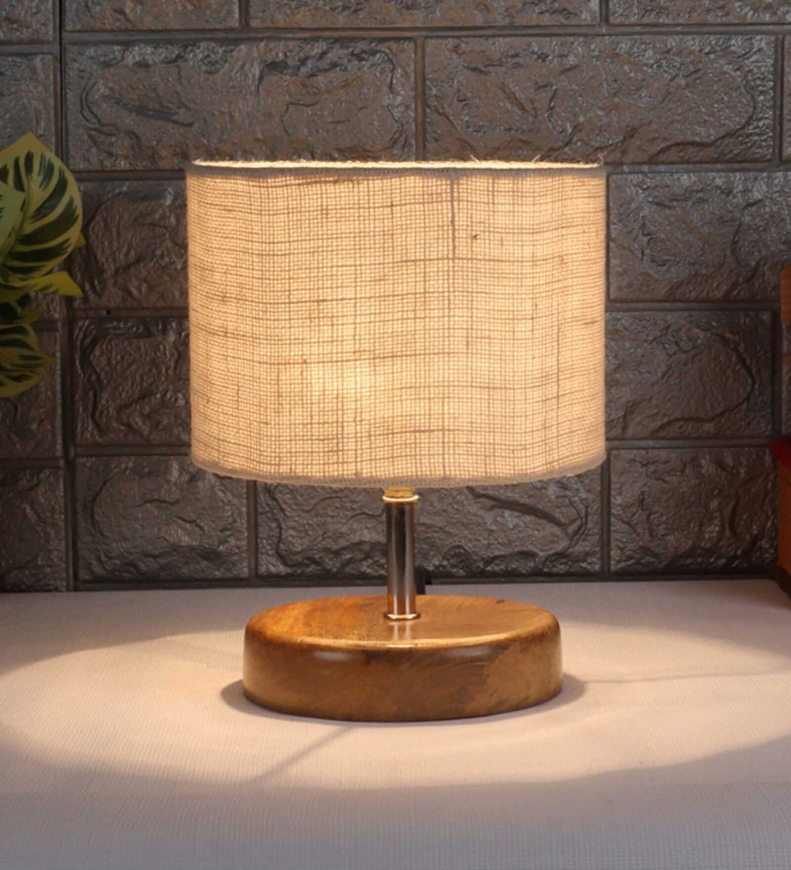 Devansh Wood Table Lamp With White Jute Shade