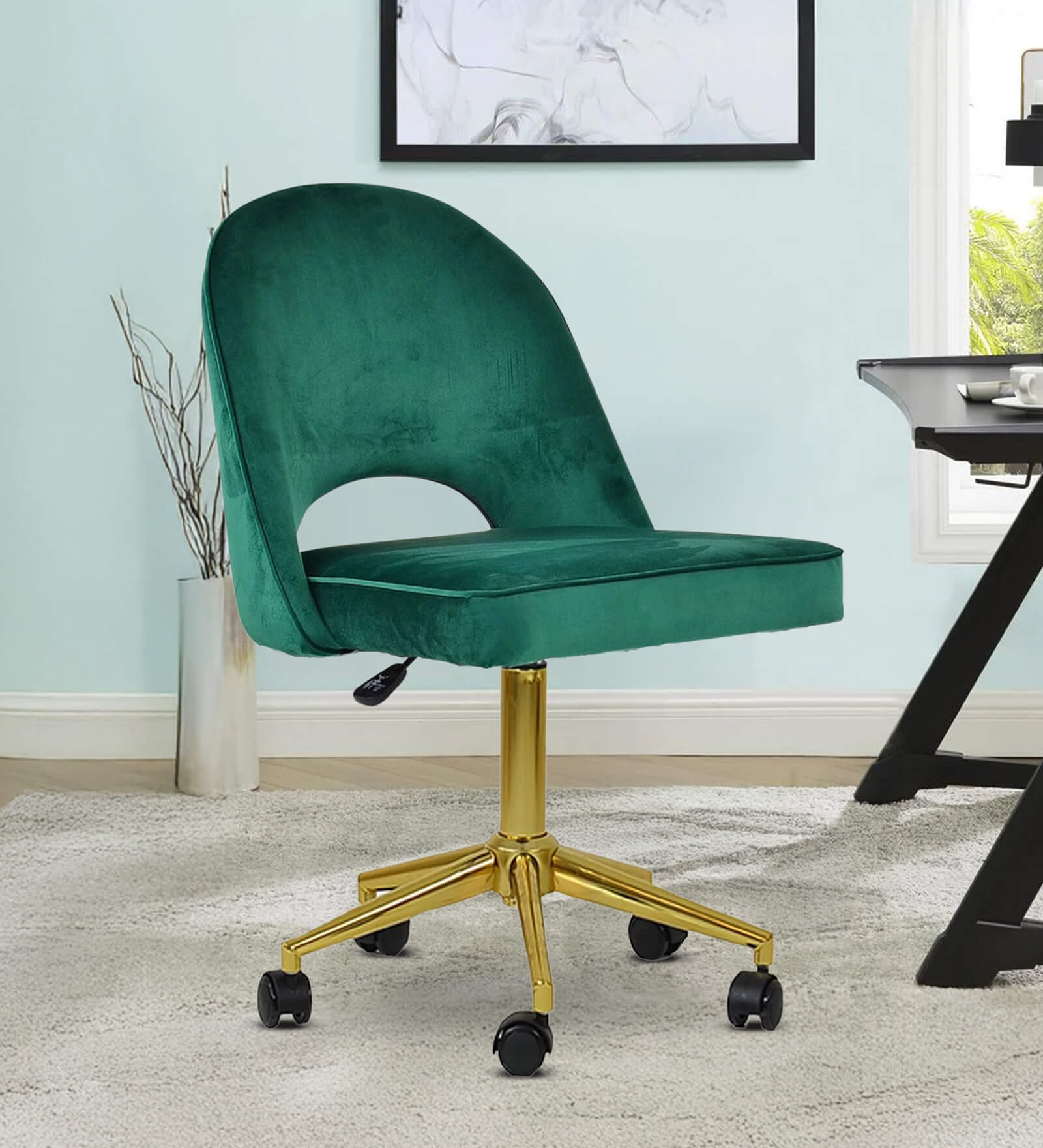 Devas Leatherette Guest Chair In Green Colour