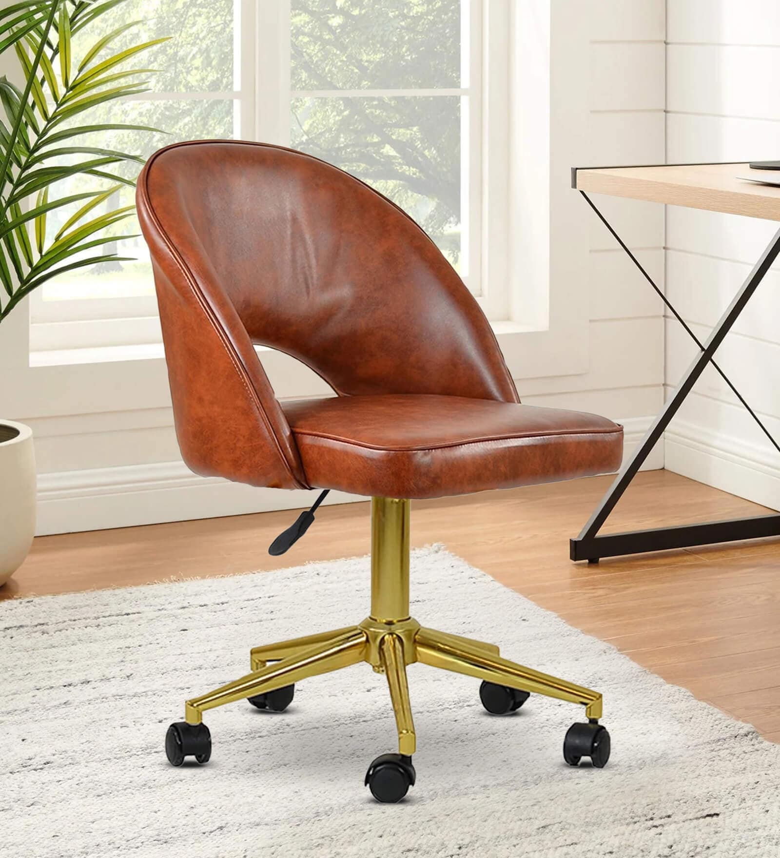 Devas Leatherette Guest Chair In Tan Colour