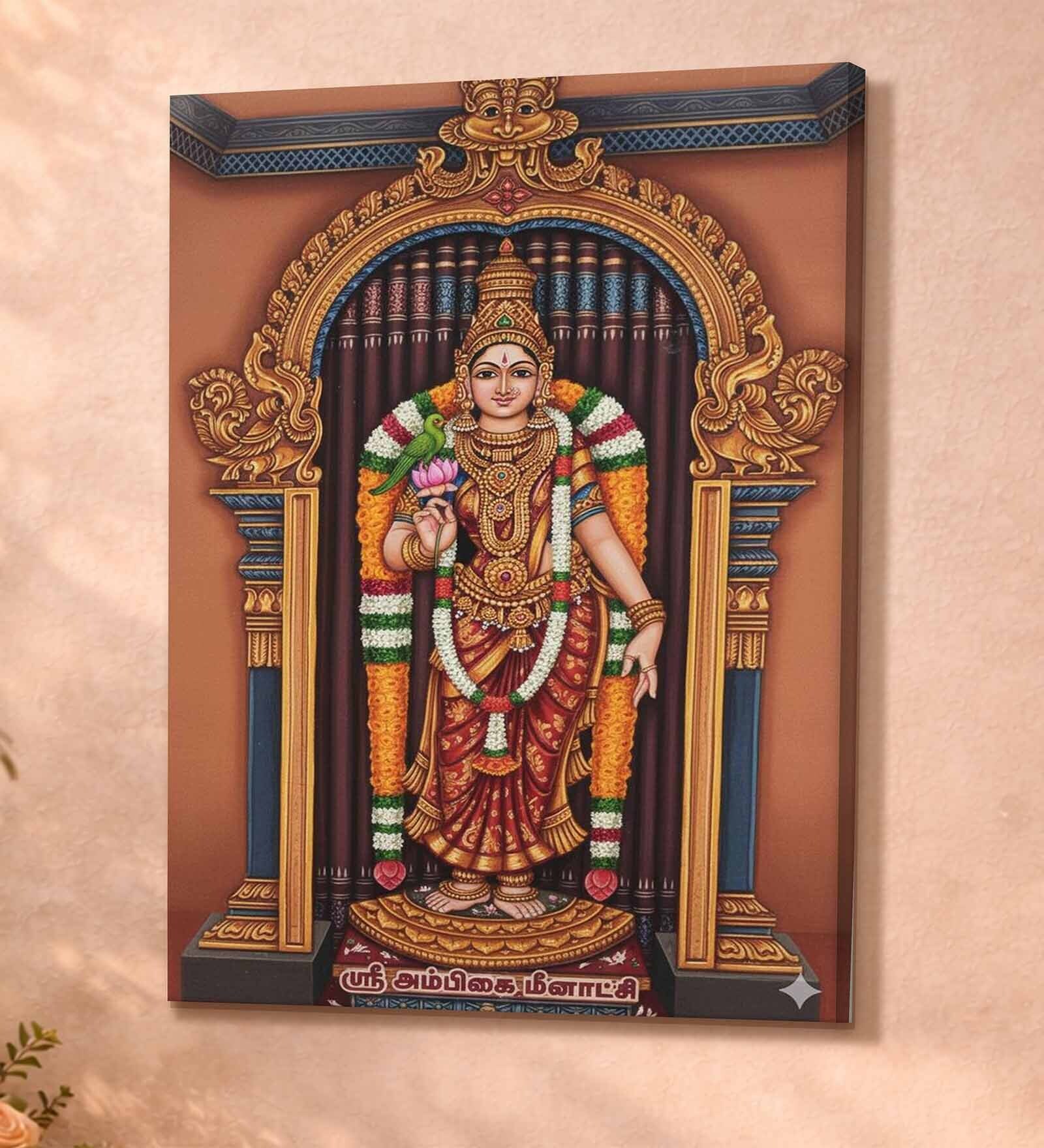 Devi Meenakshi Tanjore Stretched Canvas Painting