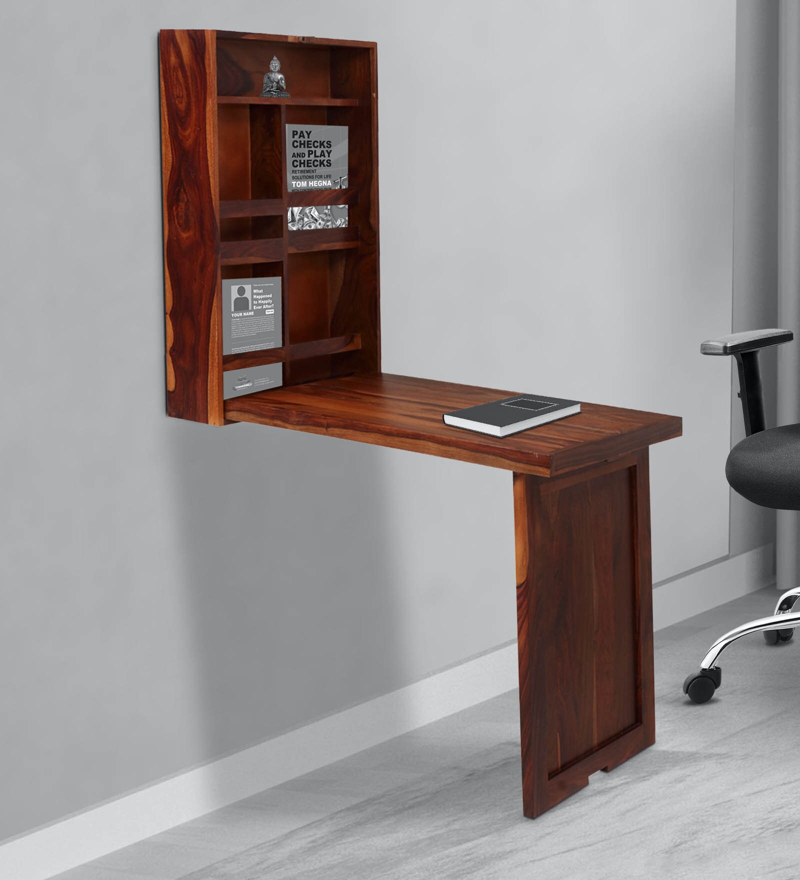 Devin Study Table With Book Rack in Honey Colour