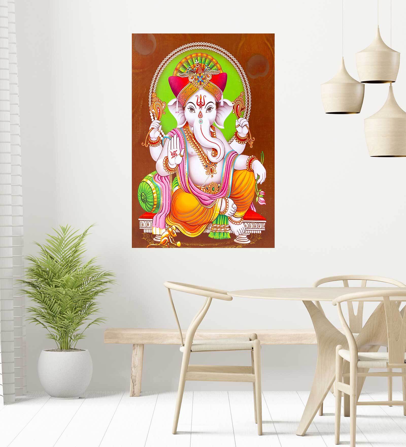 Devine Lord Ganesha Self Adhesive Wall Poster for Home Decor(Vinyl, 24 x 36 Inch)
