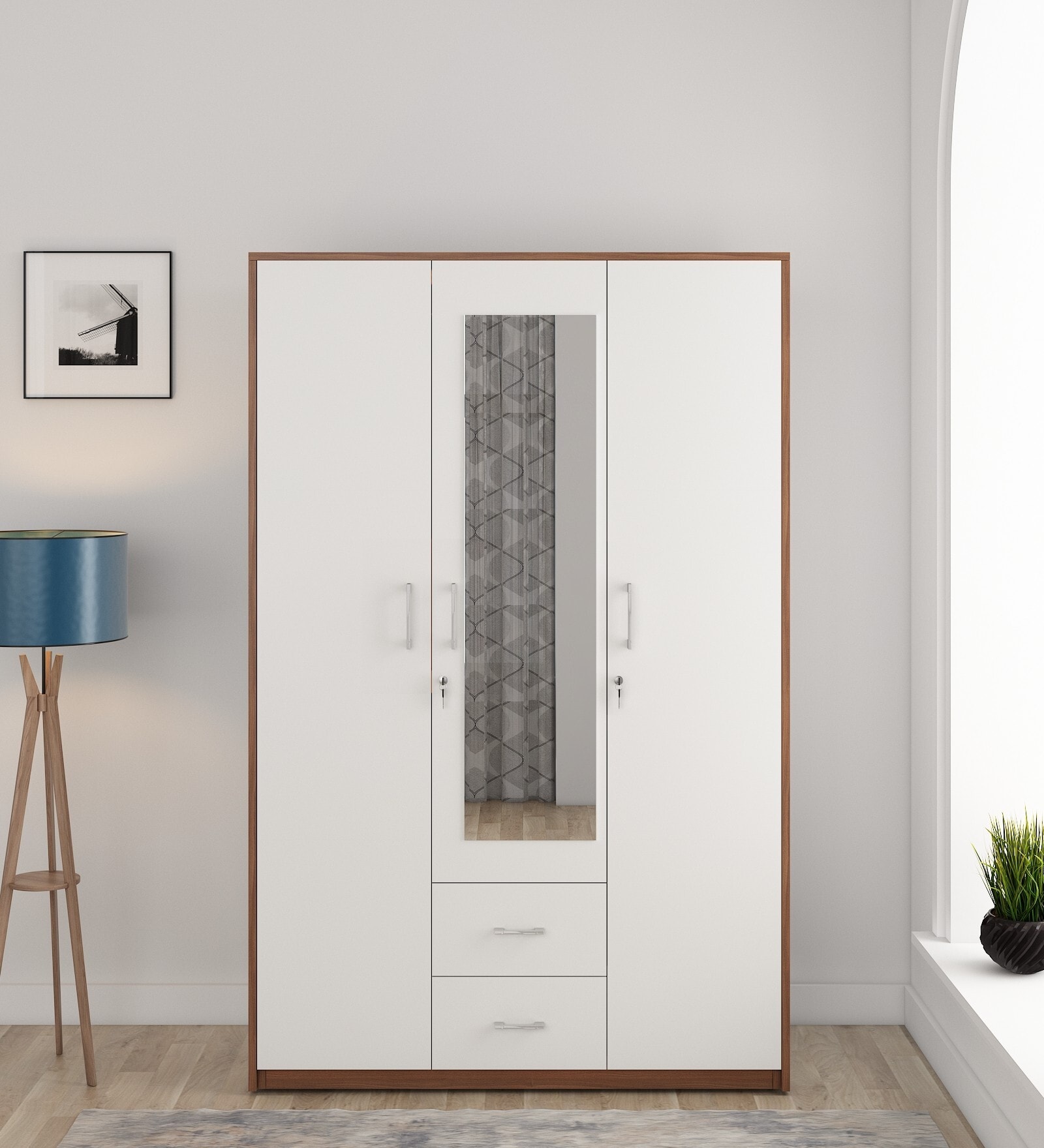 Dew 3 Door Dresser Wardrobe In Walnut Rigato Finish