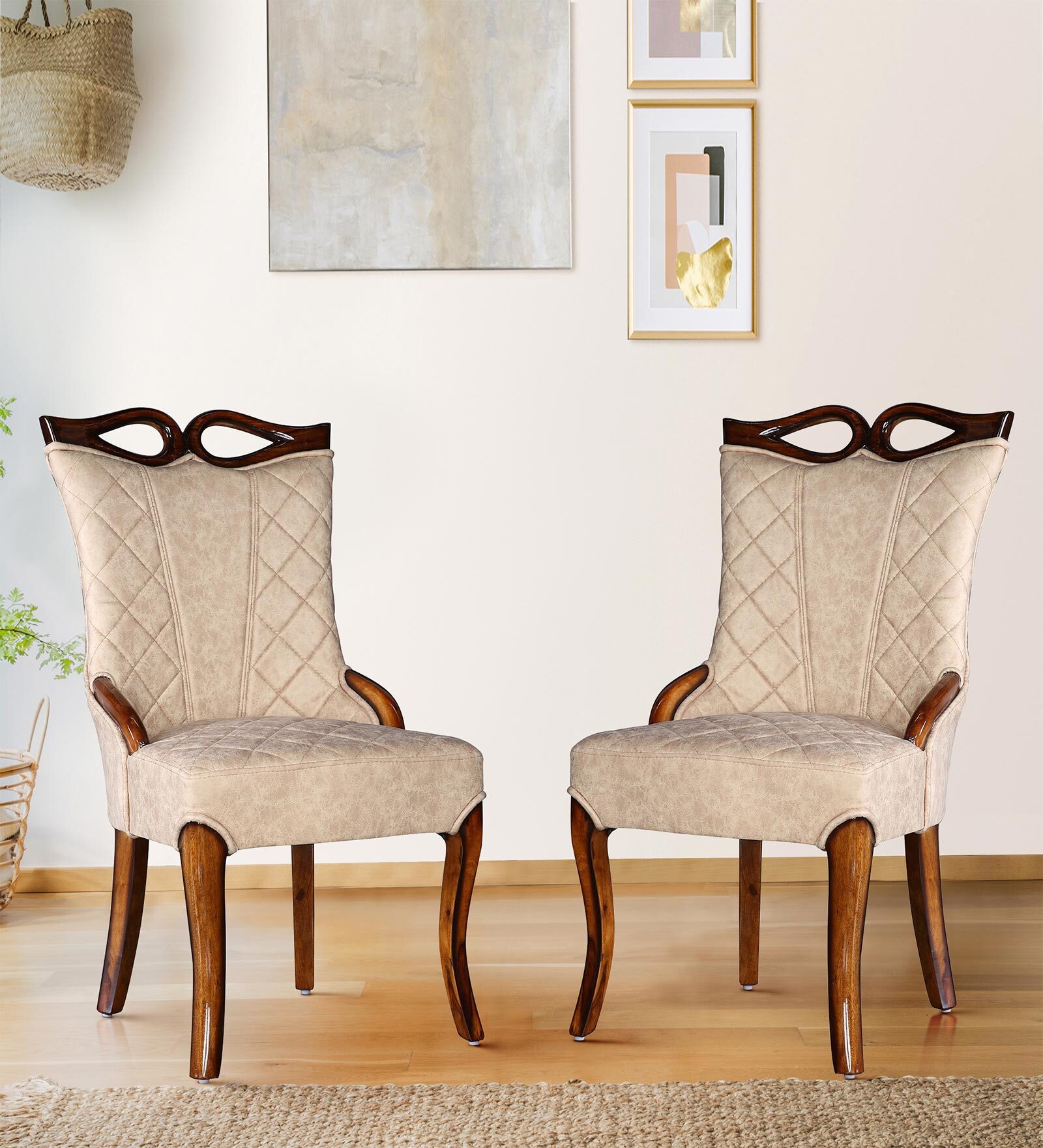 Dewsbury Solid Wood Dining Chair In Beige Colour Set Of 2