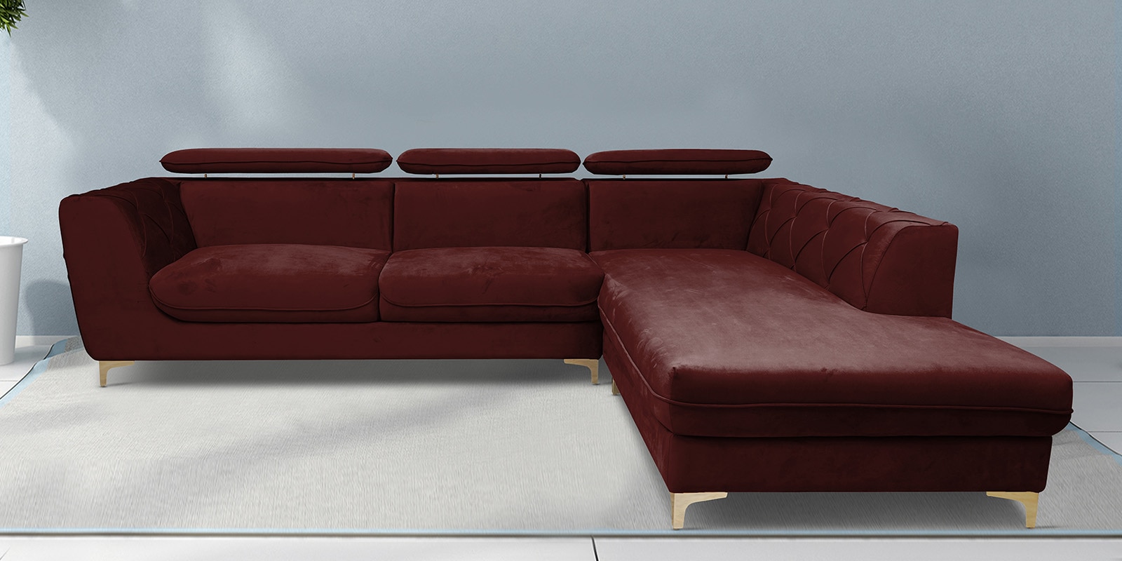 Buy Dellara Velvet LHS Sectional Sofa in Rust Colour at 100 OFF by