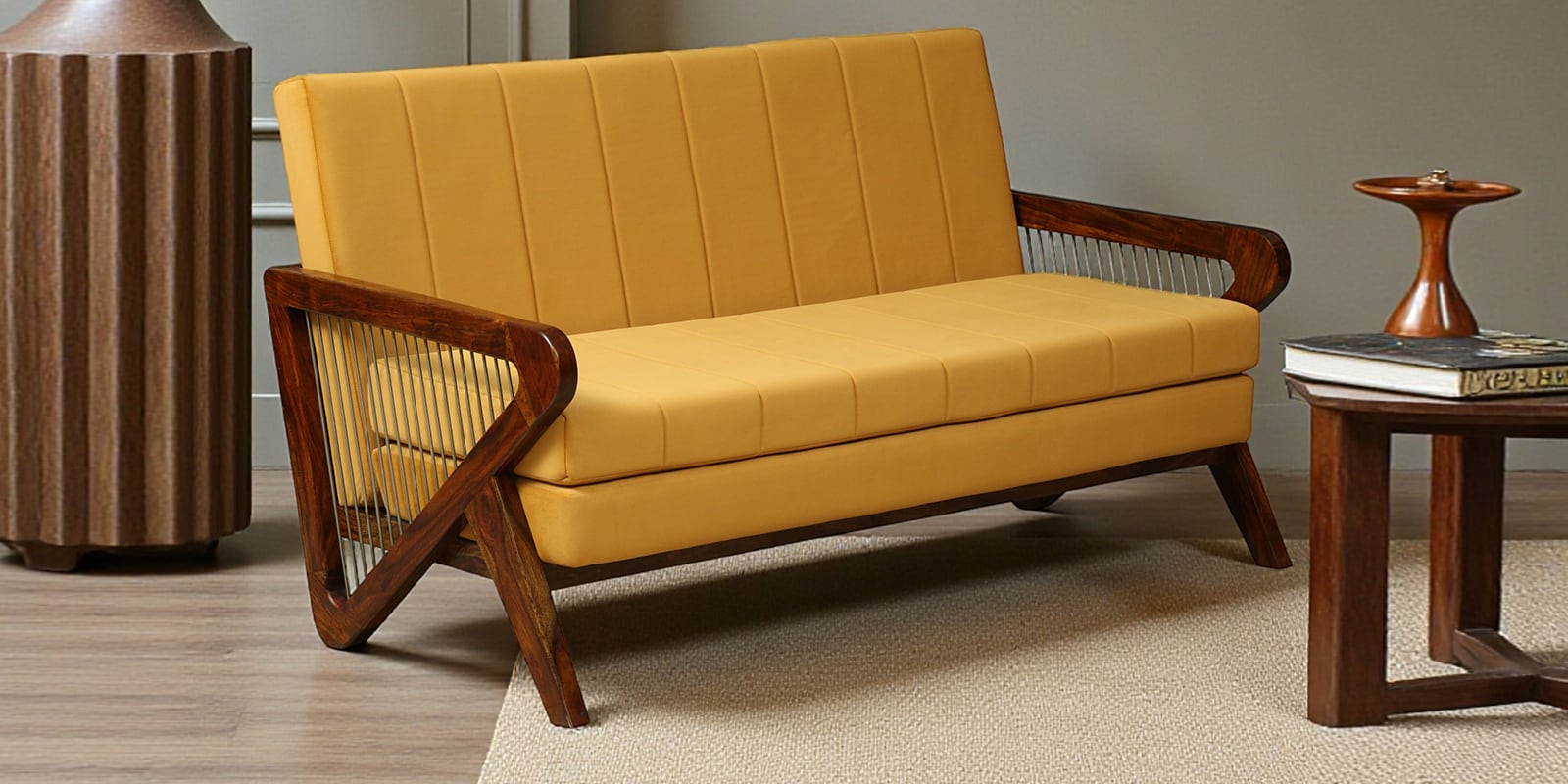 Delnice Sheesham Wood 3 Seater Sofa In Walnut Finish