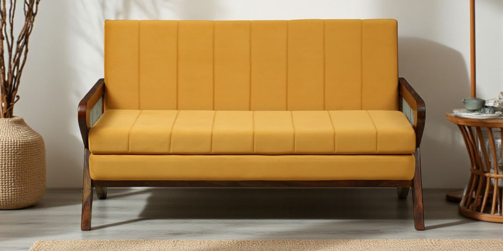 Delnice Sheesham Wood 3 Seater Sofa In Walnut Finish