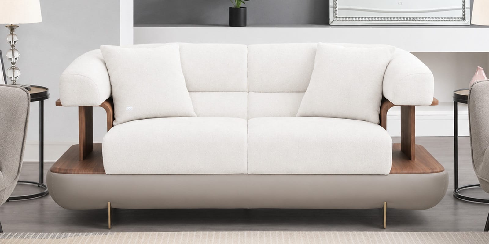 Denali 2 Seater Sofa In White And Grey Color