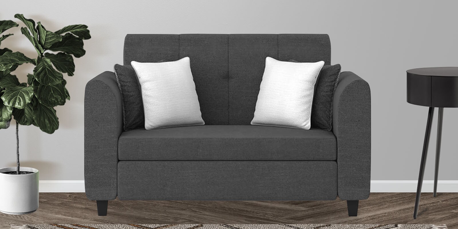 Denmark Fabric 2 Seater Sofa in Charcoal Grey Colour