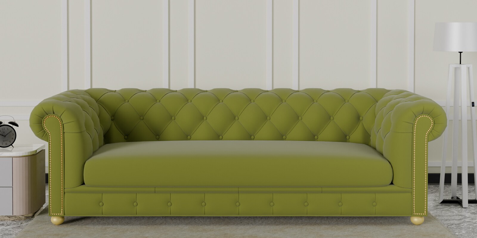 Derby Velvet 3 Seater Sofa In Lime Green Colour