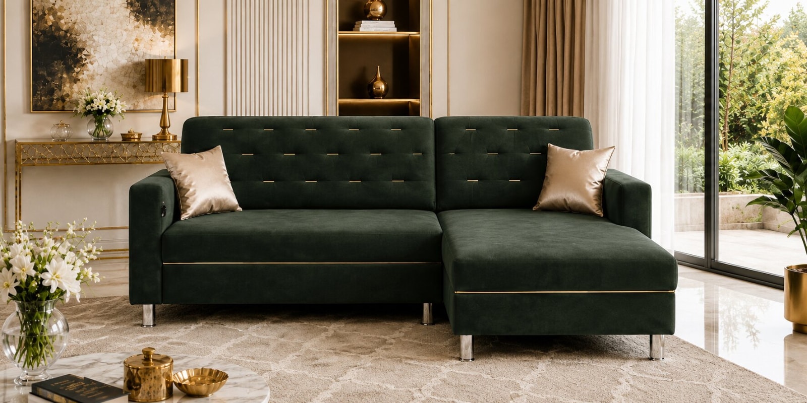 Derek 2 Seater LHS Sofa In Green Color