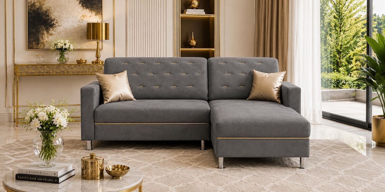 Derek 2 Seater LHS Sofa In Grey Color