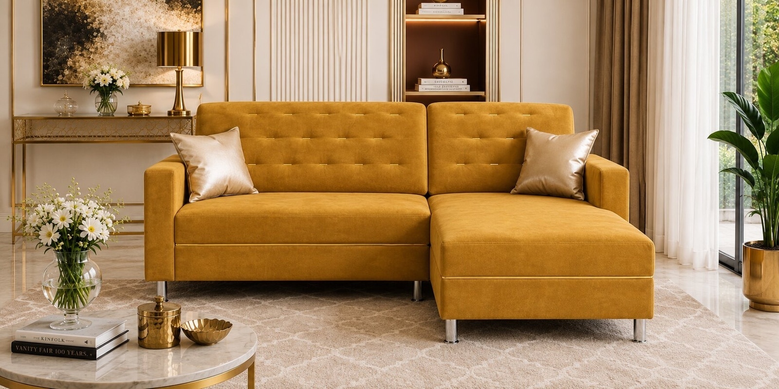 Derek 2 Seater LHS Sofa In Mustard Color