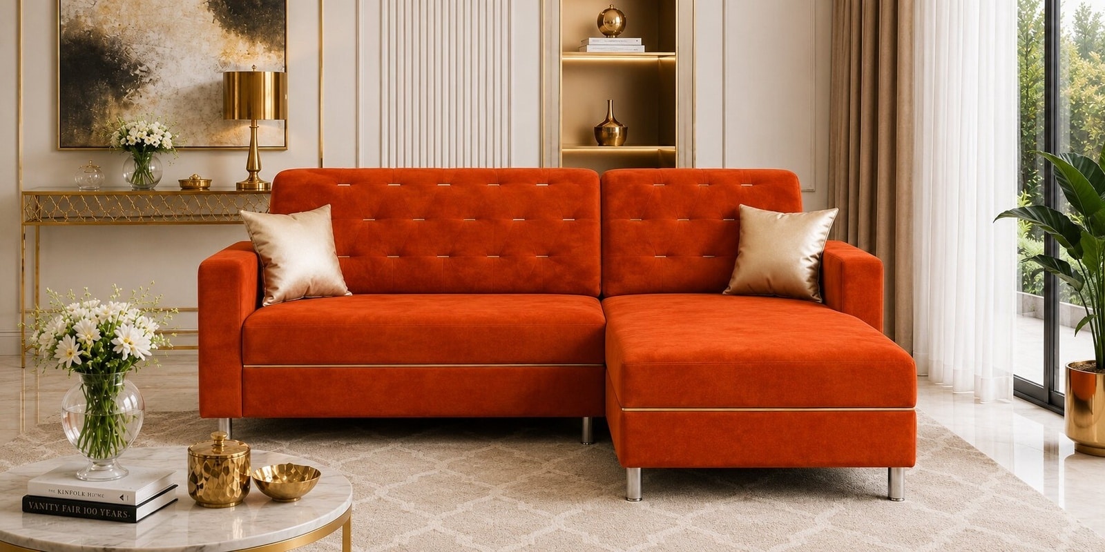 Derek 2 Seater LHS Sofa In Orange Color