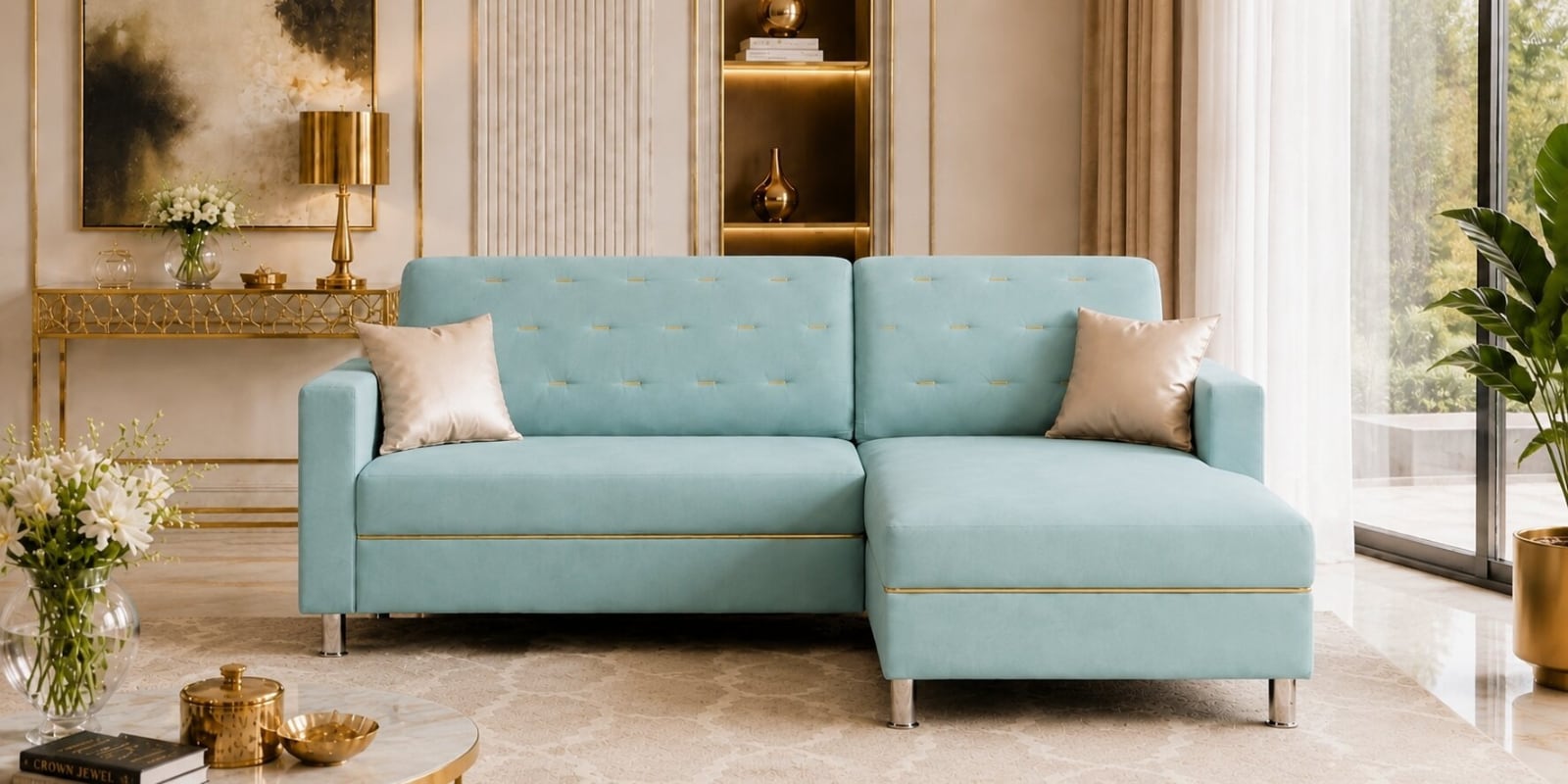 Derek 2 Seater LHS Sofa In Teal Color