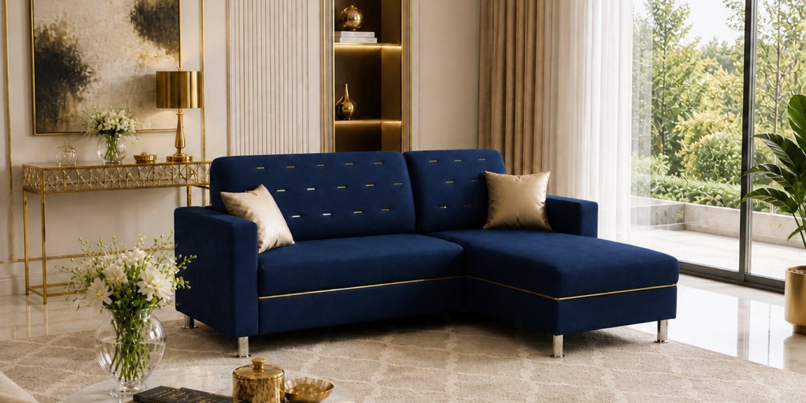 Derek 2 Seater LHS Sofa In Blue Color