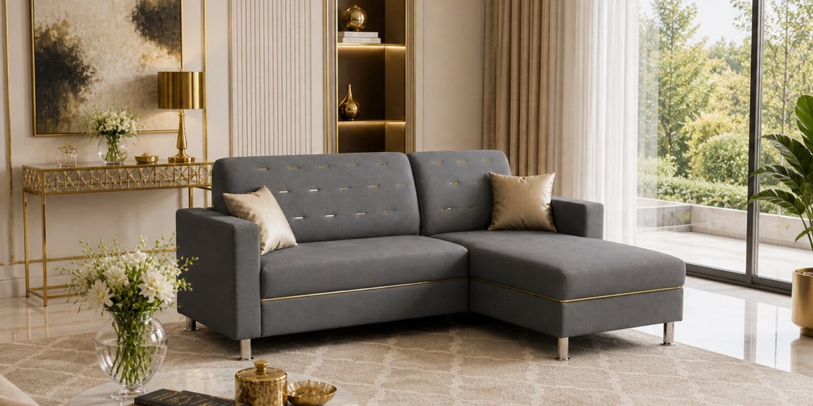 Derek 2 Seater LHS Sofa In Grey Color