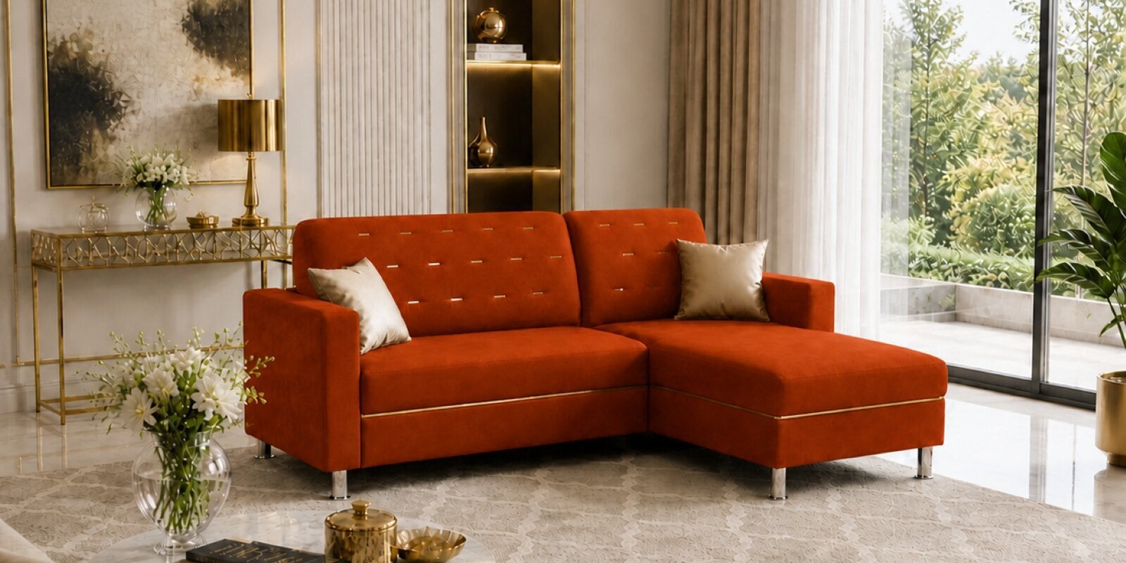 Derek 2 Seater LHS Sofa In Orange Color