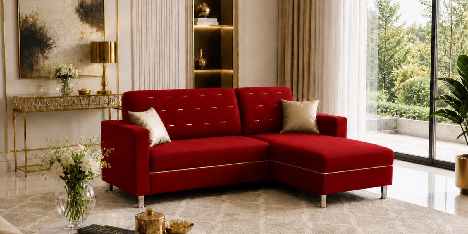 Derek 2 Seater LHS Sofa In Maroon Color