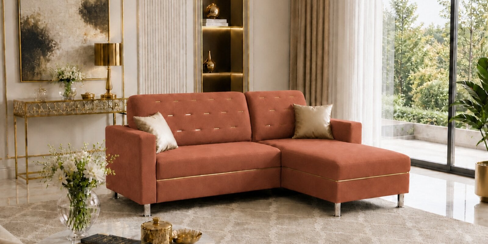 Derek 2 Seater LHS Sofa In Rose Gold Color