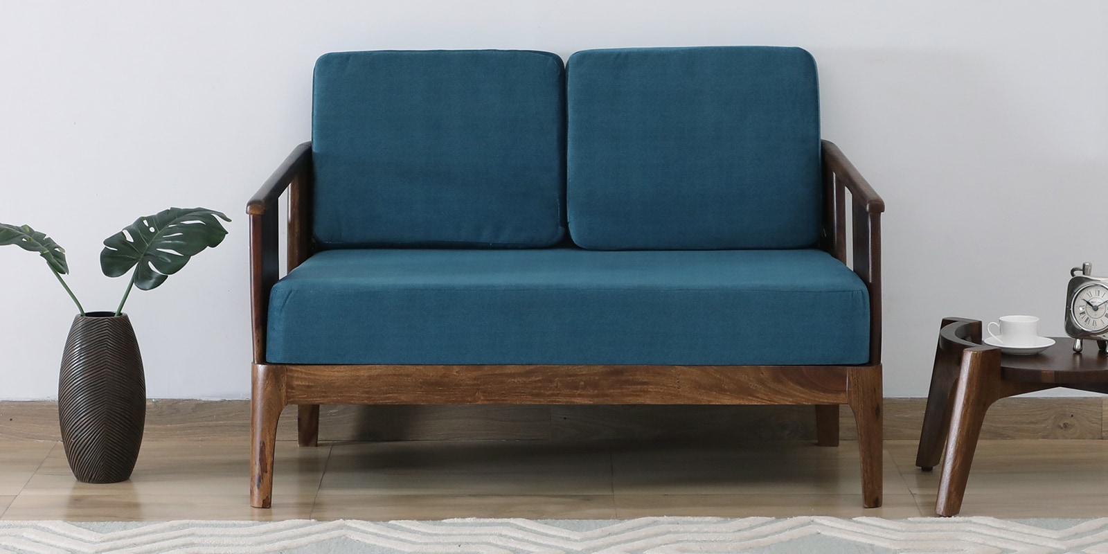 Desna Sheesham Wood 2 Seater Sofa In Blue Colour