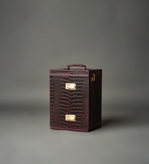 Debonair Leather Portable Cocktail Bar in Brown Colour