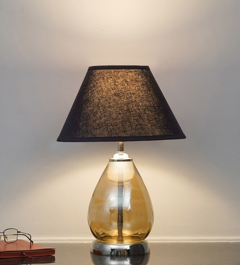 Decade Smoke Luster Glass And Metal Table Lamp With Black Cotton Shade